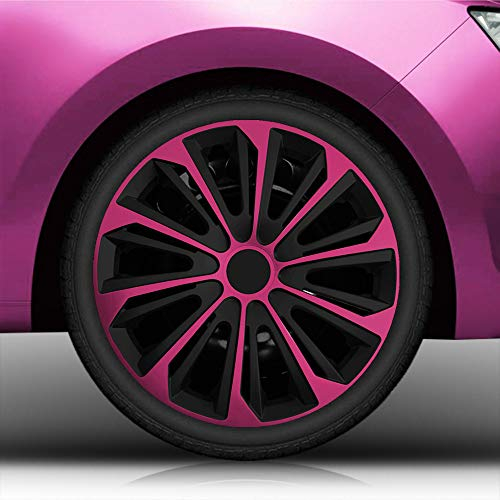 Autoteppich Stylers 15 Zoll Radkappen/Radzierblenden 15 Nr.006 (Farbe Schwarz-Pink), passend für Fast alle Fahrzeugtypen (universal)
