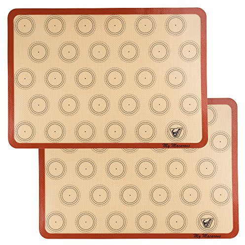 Velesco Silikon Macaron Backmatte Set von 2 Halb Blatt (dick & groß 295mm x 419mm) Antihaft-Silikon-Liner für Backformen & rollende Makronen/Gebäck/Cookie machen