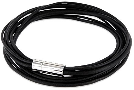 Auroris Echtleder Armband/Kette glatte Lederbänder Farbe: schwarz mit Magnetverschluss aus Edelstahl - Länge: 36cm