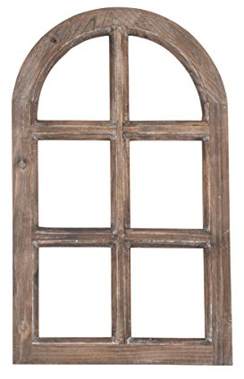 Deko-Fensterrahmen Holz- Rahmen Fenster-Attrappe Holz Natur Vintage Optik Oben halbrund
