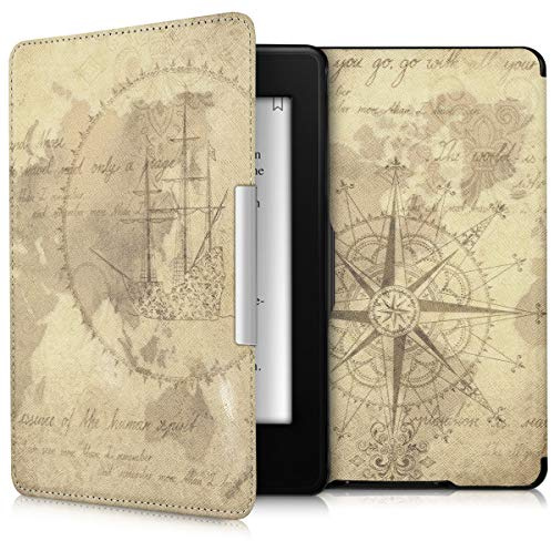 kwmobile Schutzhülle für Amazon Kindle Paperwhite Hülle - eReader Flip Case mit Auto Sleep Funktion - Travel Vintage mit Braun Hellbraun