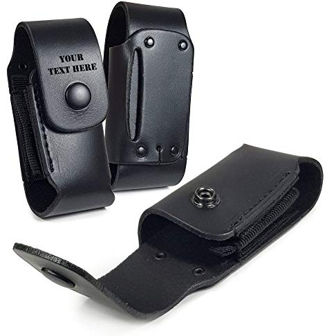 TUFF LUV Personalisierte Echt Leder Holster Hülle Tasche [Kompatibel mit Leatherman] Wave WP650 - Schwarz