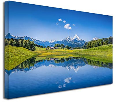 Declina Großformat, Kunstdruck auf Leinwand, Dekoration für Wohnzimmer, modernes Leinwand, Deko, Landschaft LAC in den Alpen 50 x 30 cm, Leinen, 120x80 cm