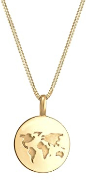 Elli Halskette Damen mit Weltkugel Plättchen Anhänger Wanderlust | 925 Sterling Silber vergoldet 45 cm, Länge
