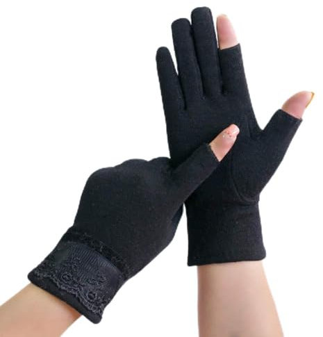 MAOZIm Zwei-Finger Handschuhe ohne Fleece Baumwolle Handschuhe Winter Frauen Plus Samt Frühling Herbst Winter Dünn Elastisch Touchscreen Halbfinger Fünffinger