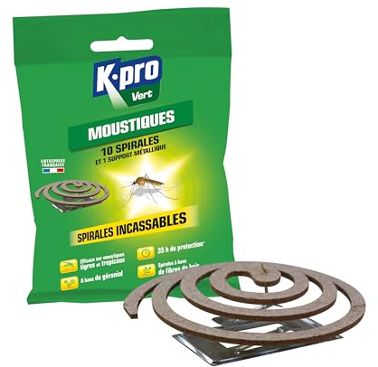 K.PRO Vert Spirales Anti moustiques et Insectes Volants | éliminer les moustiques tigres et tropicaux - Protection Longue Durée-10 spirales