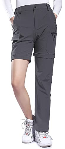 Hiauspor Hiking Pants Women Convertible Lightweight Zip Off Pants Quick Dry Outdoor Stretch Pants UPF 50+ Trousers (Grey, Medium)