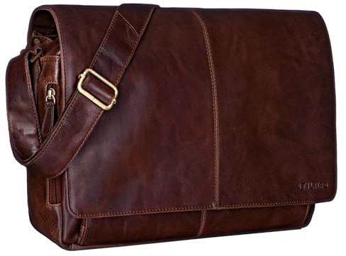 STILORD 'Alex' Vintage Ledertasche Männer Frauen Businesstasche zum Umhängen 15,6 Zoll Laptoptasche Aktentasche Unitasche Umhängetasche Leder, Farbe:lyon - braun