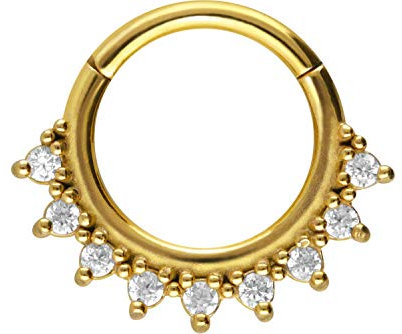 PIERCINGLINE Chirurgenstahl Segmentring Clicker 9 KRISTALLE Piercing Ring Nase Septum Ohr Helix Goldfarben