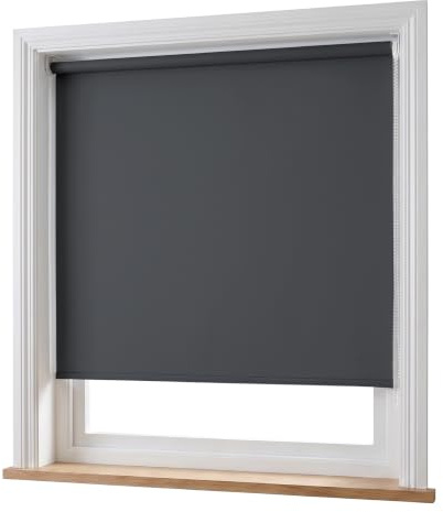 Home In Style 4U Roller Blinds Grey (120cm Wide x 165cm Long) | Thermal Insulated Blackout Roller blind Trimmable UV Protection Child Safety Easy Fit Home Office Window Blinds