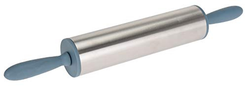 MIK funshopping Mattarello in acciaio inox con manici in plastica colorati, per fondente, impasto per pizza, pasta dolce, pasta frolla (grigio blu)