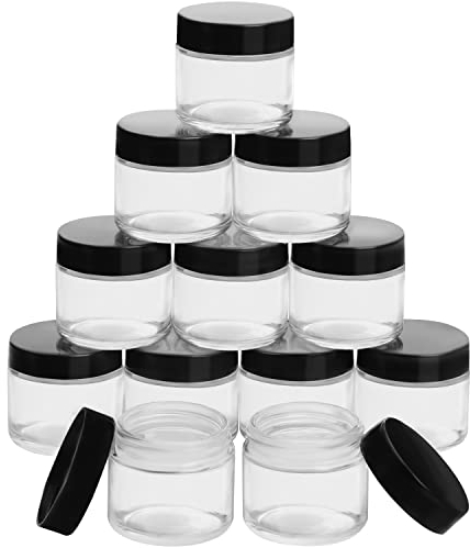 Belle Vous Runde Glastiegel mit Schwarzem Schraubdeckel aus Plastik (12 Stk) - 60ml Creme Tiegel Leer - Salbentiegel Glas zum Reisen, für Creme, Lotion, Salbe, Makeup und Ätherische Öle