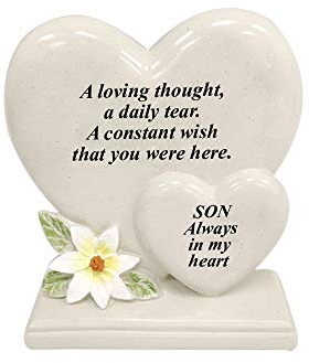 Personalised Grave Ornament/Memorial Plaque with Double Hearts | Graveside Decoration Gift in the Loving Memory of your Loving Deceased Ones (Son)