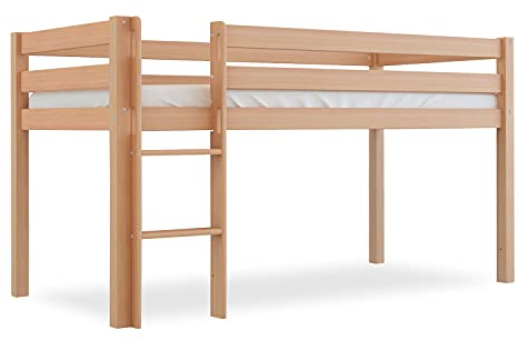 Bubema Sam Kinder Hochbett, Buche massiv (Ausführung: Ohne Rutsche; Farbe: Natur lackiert)