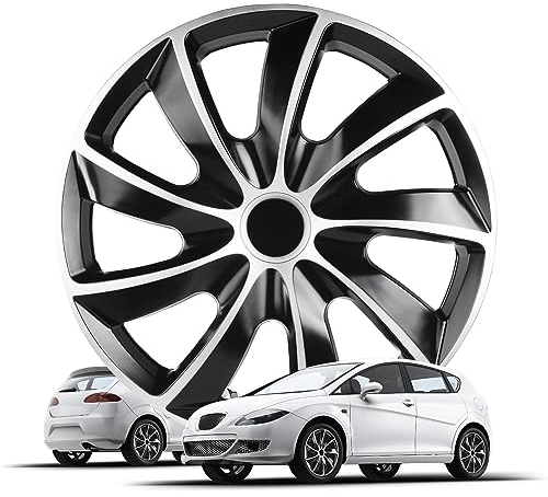 WALSER coprimozzi Aero Bicolor 16, Premio Molto Buono* set di quattro copricerchi universali cerchi, coperture del cerchione in look alluminio, copricerchi in look sportivo e moderno nero/argento