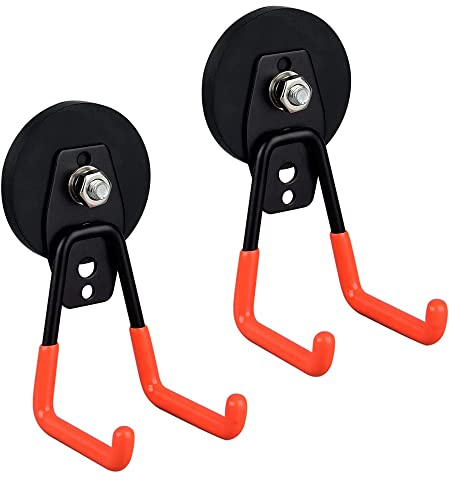 ULIBERMAG Magnetische Haken für die Garage, 2 Stück, magnetisch, mit rutschfester Beschichtung, für Innen- und Außenbereich, Orange