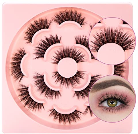 Mlen Diary Ciglia finte, 7 Pai Pure Fatte a Mano Mink Lashes Naturali Fluffy False Wispy Faux 4D Eyelashes lunga Ciglia finte Trucco occhi