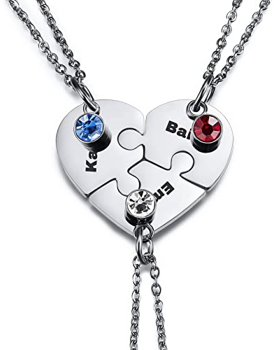 MunkiMix Personalisierte Halskette für Männer/Frauen, Paar-/Freundschaftskette für 2/3/4/5 Teile, Schwarz/Silber Herz-Puzzle-Teile-Halsketten-Sets, Name/Text-Gravur Edelstahl-Halskette
