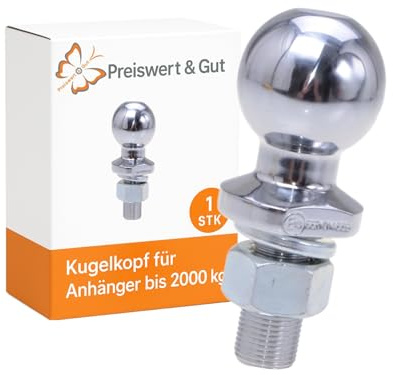 Preiswert&Gut Kugelkopf Anhängerkupplung M22 E13 Traktor 2000kg 50mm | Anhängerkupplungskugel inklusive Mutter und Federring mit E-Prüfzeichen – für den Straßenverkehr zugelassen