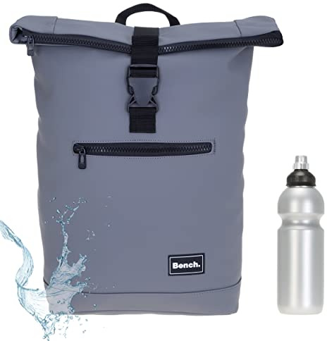 Sieber Rucksack Kurierrucksack Bench Hydro Plane Roll-Top backpack Laptoprucksack A4 wetterfest Damen Herren 64175 + Trinkflasche (Grey 1700)