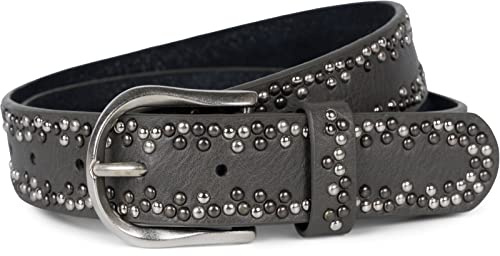 styleBREAKER Nietengürtel Unisex bunte Nieten Leder | Robustes Rindsleder mit PU-Beschichtung (3,3 cm), bunte Nieten & Vintage-Schließe, exakt kürzbar für coole Jeans & Streetwear