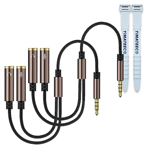 YIMATEECO Headphone Splitter 3.5mm Male to 2 Female Earphone Jack Headset Adapter Stereo Audio Y Splitter Cable for Earphone, Speaker, MP3 Player (2pcs, Brown)