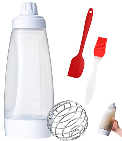 GZhaimai Dispensador de Masa Botella Exprimible, Porcionador de Masa Panqueque Multiusos con Marcas de Medición, para Panqueques, Gofres y Mucho Más