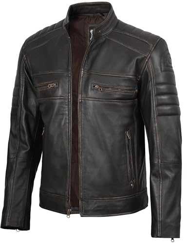 fjackets Cafe Racer winter leather jacket men - Leather Biker Motorcycle Jacket Mens - Austin Ruboff (N2) | [1516045] XL