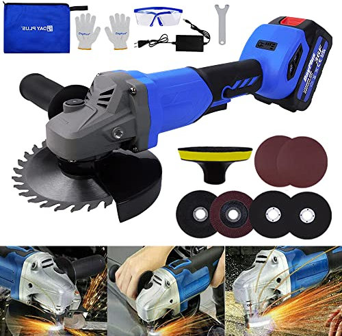 Smerigliatrice angolare senza fili con batteria e caricabatterie per taglio, rettifica e lucidatura - Motore brushless, velocità variabile 12000 giri/min, maniglia a 2 posizioni, multi-accessori