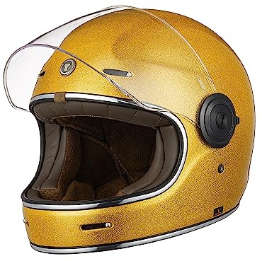 TORC Casque de Moto intégral Vintage de Coque en Fibre de Verre avec visière approuvé ECE 2206