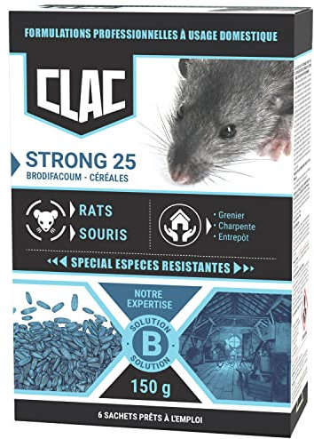 CLAC Raticide Souris et Rats – Souricide Professionnel Puissant, Mort aux Rats/Souris foudroyant pour intérieur | Anti Rongeur et Rat, Produit/Poison spéciale espèces résistantes (Céréales)