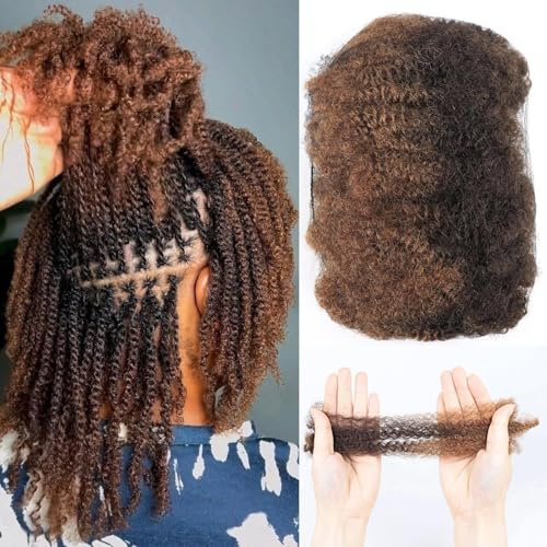 HAPPY&CC Extensions de cheveux humains afro Kinkys en vrac pour dreadlocks - 25,4 cm - 50 g - #4 ombré A #30 - Rouge auburn - Cheveux humains crépus en vrac - Pour tressage et réparation - #4