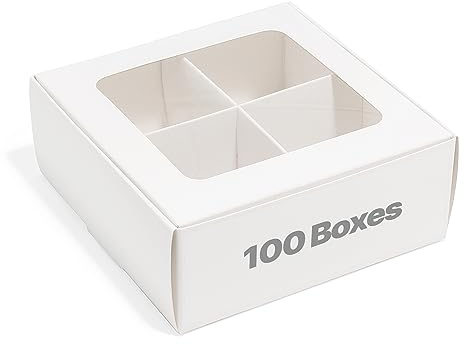Modsy Baking - 100 pcs White Mini Cookie Boxes for 4 treats with Window and Dividers, Bakery Boxes, 6 x 6 x 2.4 Inches SMALL Baking Boxes, Square Cookies Box Decorating Supplies for Gift Giving