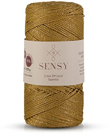S Sensy - Senfgelb Sparkle 2MM PP Makramee-Kordel, 200g, 230m