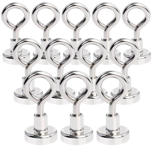 MIN CI 12 Pack Neodymium Hooks, Extra Strong Magnets 22lbs Pull Force, Round Magnetic Hooks for Cruise Cabins