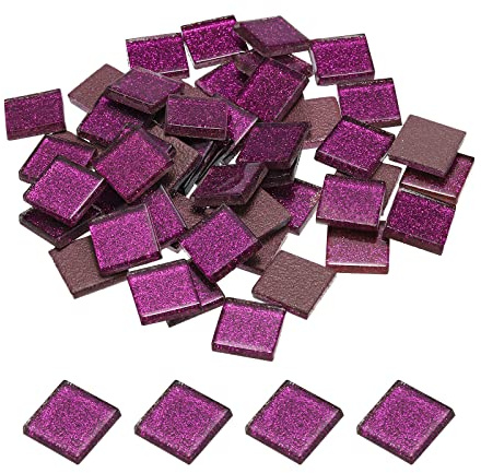 sourcing map Mosaïque Carrelage Tuile Tesselle, Verre Éclat Cristal Vrac Carré Paillettes Carreaux 2 x 2cm pour Maison Décoration, Pack de 50(200g, Violet Rouge)