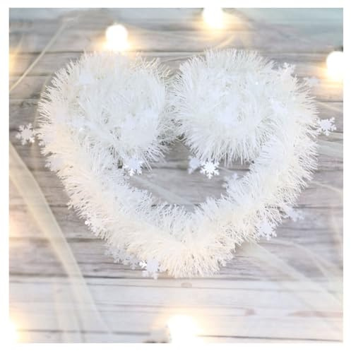 Wisafory Weihnachtsgirlande 1 x 2M Weiß Weihnachten Schneeflocken Girlande Tannengirlande mit Schneehänger Winter Weihnachtskranz Hängende Dekoration Flauschig Lametta Kranz Treppengirlande