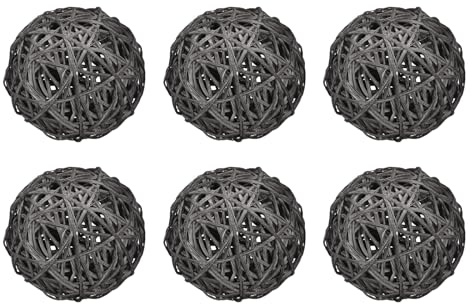 sourcing map 6 Pcs Wicker Rattan Balls 3.2 Inch Rattan Decorative Balls Vase Fillers for Wedding Party Centerpiece Bowls Home Decoration Gray