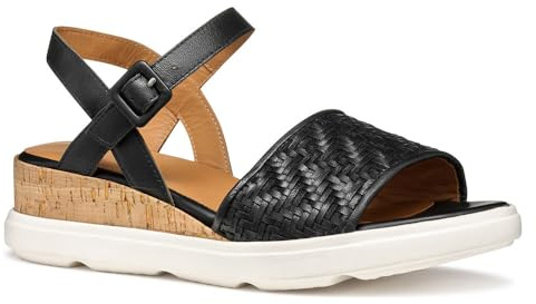 Geox - D PISA B, Sandalia de cuña Mujer, Black,