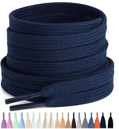 Stepace 2 par platta skosnören av 100 % bomull, 8 mm breda slitstarka skosnören för sneakers, sportskor, sneakers, 2 x mörkblå, 120