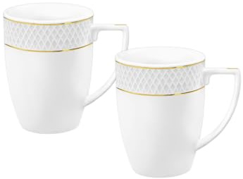 Wilmax - Set di 2 tazze da tè e caffè - 320 ml - Tazza da caffè in porcellana con motivo dorato - Set di tazze - Tazza per tè, caffè, cappuccino - porcellana - Bianco