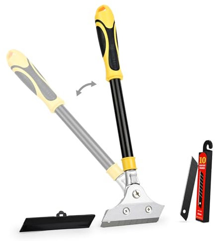 EHDIS Raschietto Vetro con 10 Lame, Raschietto per Piastrelle con Impugnatura Morbida und Testa Rotante a 90 Gradi, per finestre, vetro, pavimento, parete, stufa, vernice, adesivi