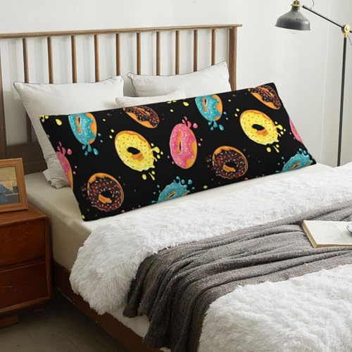 Novastar Federa per cuscino per il corpo, con stampa a ciambella colorata, nera, morbida e confortevole, con cerniera, federa per cuscino per il corpo 50 x 137 cm