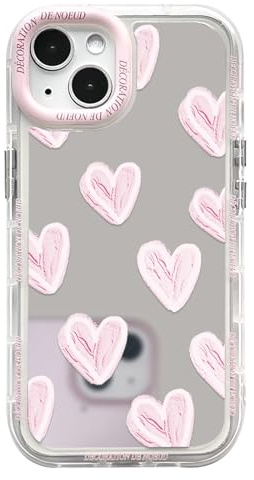 NITITOP für iPhone 13 Hülle Spiegel Schleife Liebe Herz, Rosa | Niedliche Muster, für Frauen Mädchen, mit Farbiges Linsenblende, mit Buntem Rahmen, Stoßfeste Glänzende Handyhülle