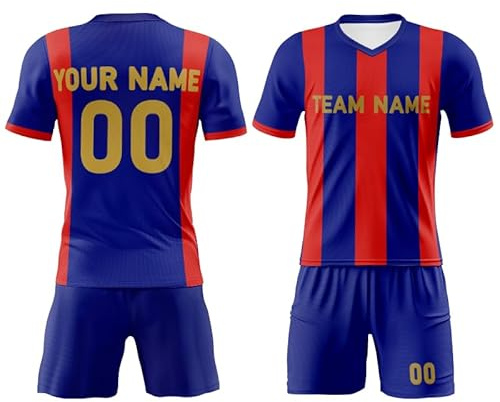 Camiseta de fútbol personalizada de España, camiseta de fútbol de la División Central roja y azul para hombres, mujeres y niños, añade el nombre del equipo, logotipo, Rojo y azul., 4XL