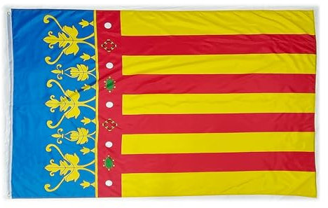 Bandera XL para exteriores, 225 x 150 cm, balcón reforzado y 2 ojales metálicos, Comunidad Valenciana