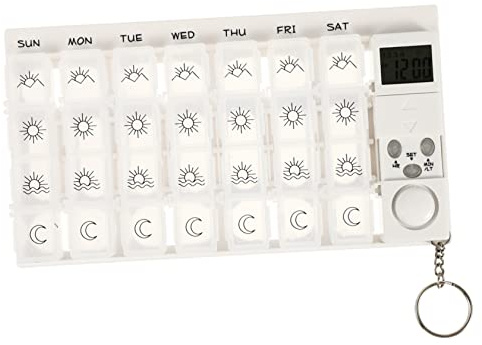 Elektronischer Tablettenspender 7 Tage 28 Fächer, Abs/pp | Wöchentlicher Organizer, Medikamentenbox mit Alarm, Pillendose Uhr