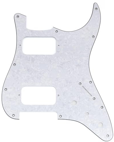 Musiclily Pro 11 Fori Battipenna ST HH Pickguard con Configurazione Angolo Rotondo 2 Humbucker 2 Potenziometro Selettore Mini per Chitarra Elettrica tipo Fender Squier Strat, 4 strati White Pearl