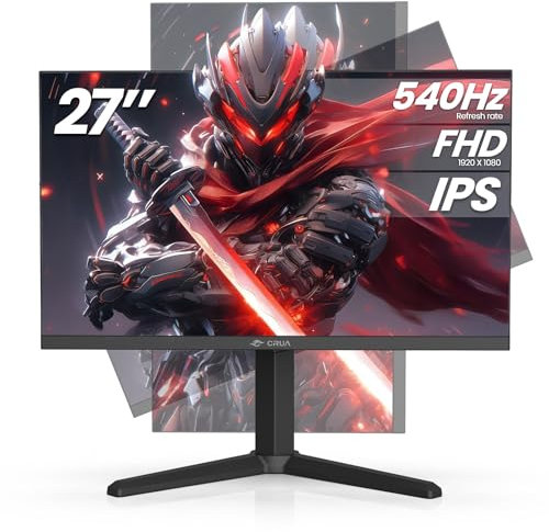 CRUA 27 540Hz Ips FHD Gaming Monitor (1920 X 1080P), Amd Freesync, 120% Srgb, Height Adjustable Vertical Monitor/Pivot/Rotation/Tilt, Hdmi 2.1 + Dp 1.4, Built-in Speakers, Insta
