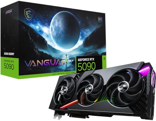 MSI RTX 5090 32G Vanguard SOC Gaming Graphics Card (32GB GDDR7, 512bit, Extreme Performance: 2527MHz, DisplayPort x3 2.1a, HDMI 2.1b, NVIDIA Blackwell Architecture)